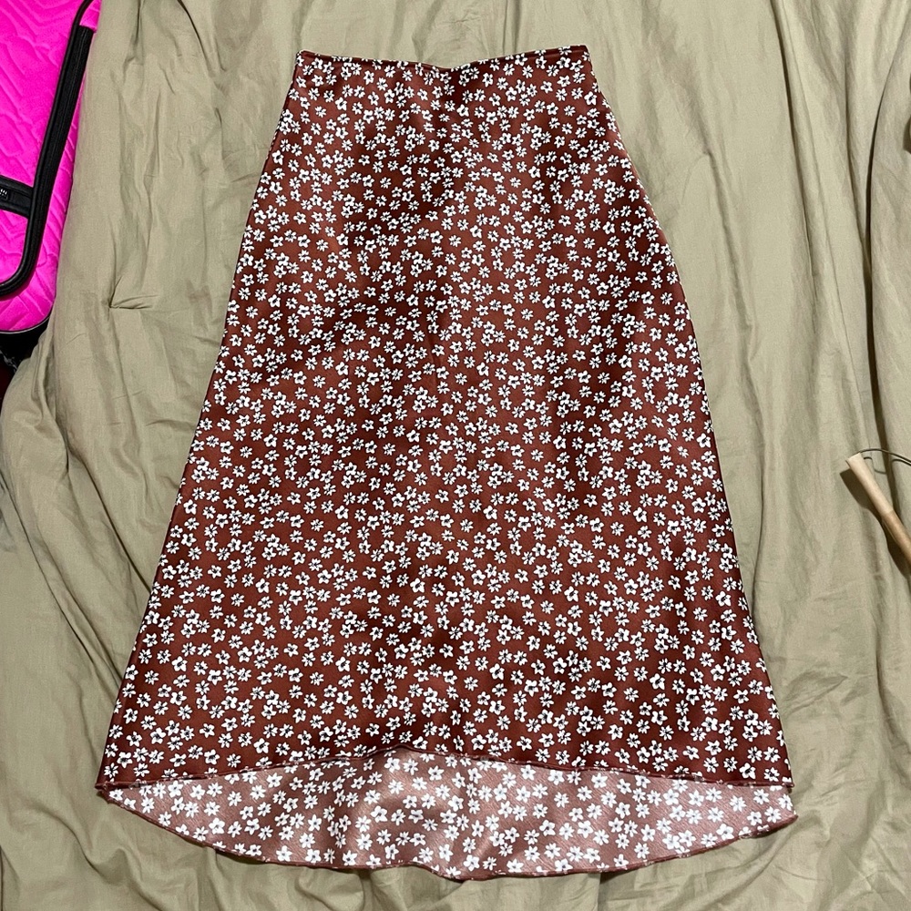 Abercrombie floral satin midi skirt